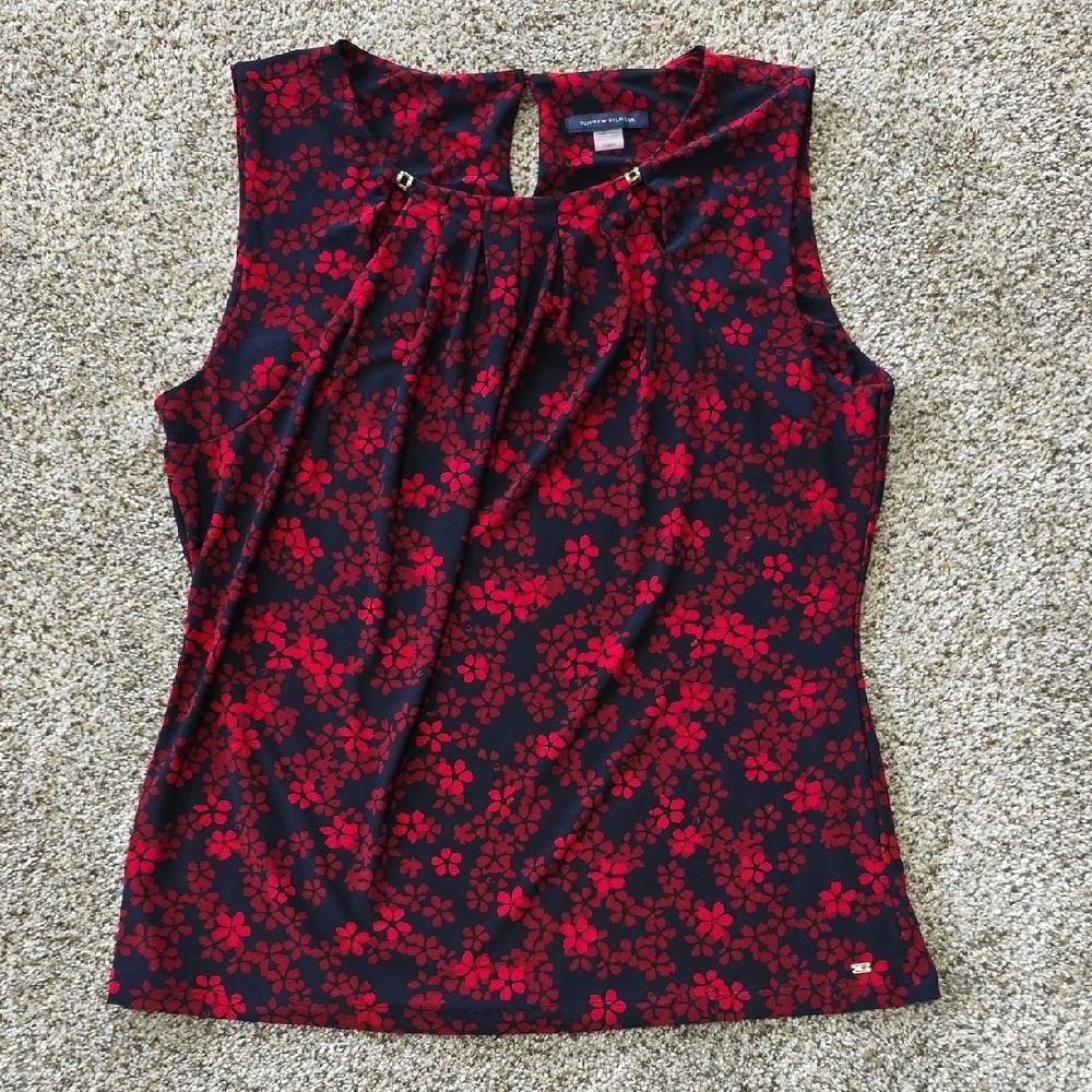 Tommy Hilfiger Black and Red Floral Sleeveless Top